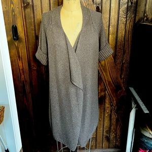 Vince Brown Short Sleeve Wool Wrap Cardigan in Medium